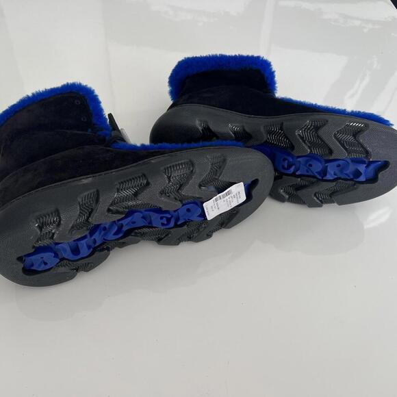 $1550 Burberry Mens Creeper Shearling Black Blue Winter Boots Size 42 /US 9
